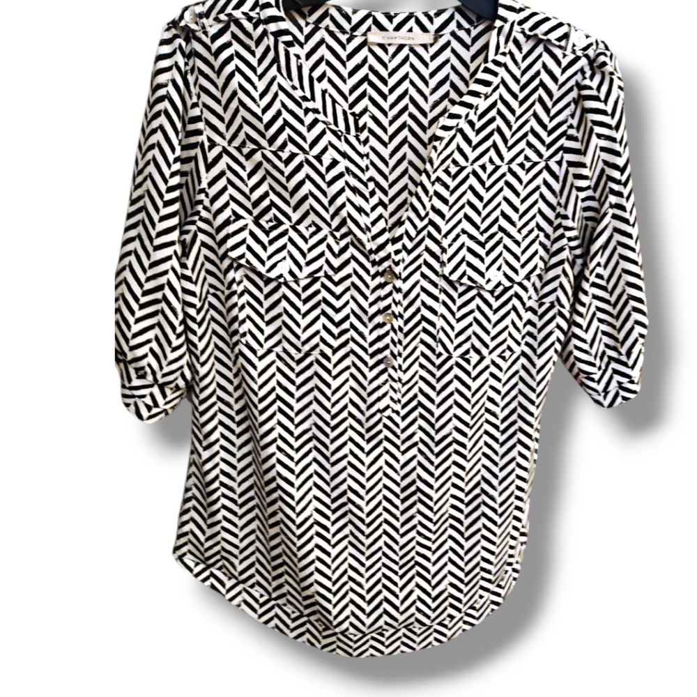 41HAWTHORN Chevron Print 3/4 Sleeve Career Blouse Medium